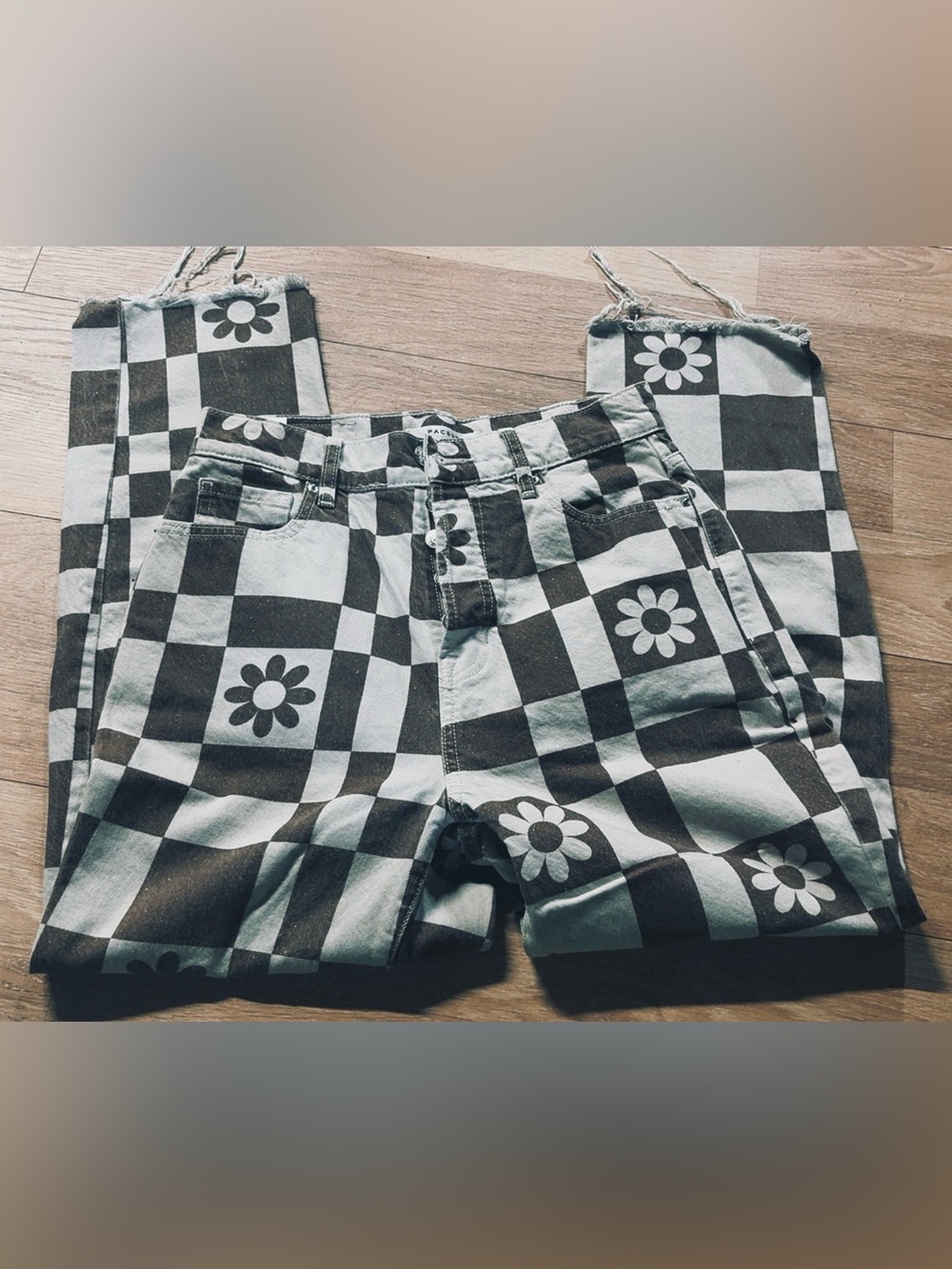 PacSun Brown and White Checkerboard Daisy Straight Leg Jeans